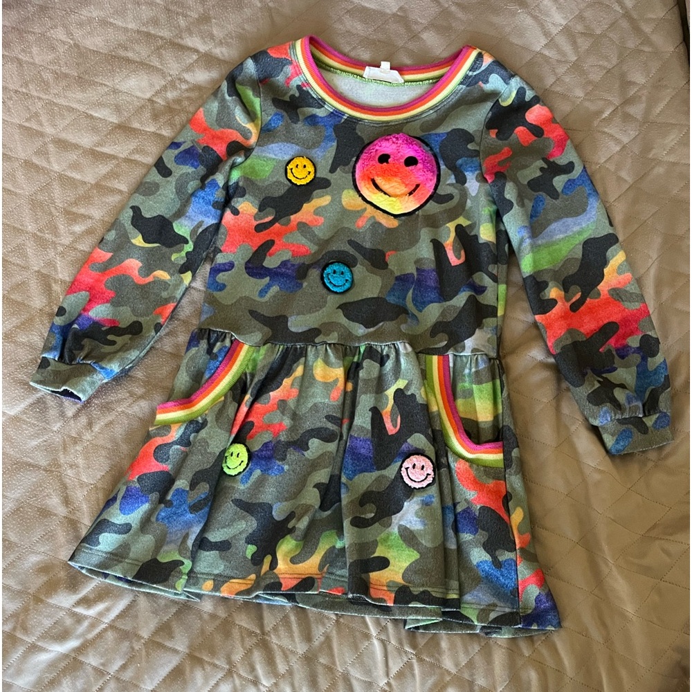 SOLD Girls Camo smiley face dress by Truly Me